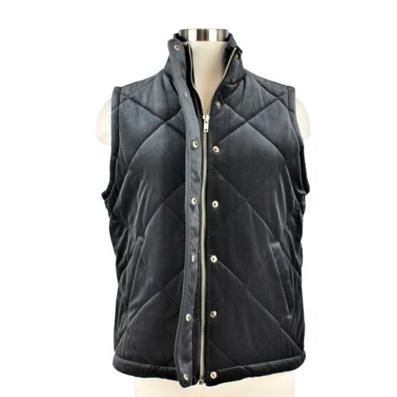 Quilted Vest Jacket Front  Zip & Snap Dark Gray/Silver Velour Women's Sz Small - Picture 5 of 8